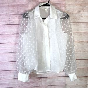 H&M‎ Elegant White Polka Dot Blouse Size XS